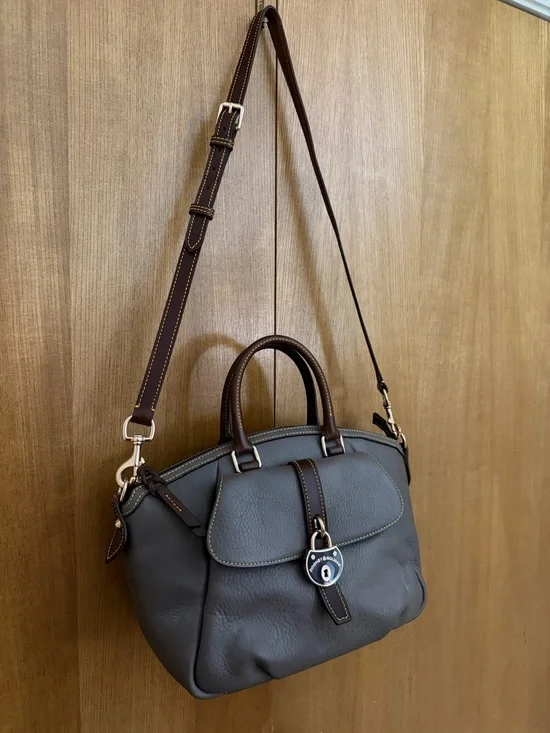 Dooney & Bourke Gray Pebbled Leather Satchel with Brown Trim - Picture 16 of 16